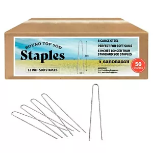 Sandbaggy 50 - 12 Inch Landscape Staples~SOD Garden Stakes Weed Barrier Pins - Picture 1 of 8