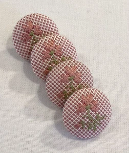 FOUR JANE CHURCHILL PINK "CARMEN WEAVE" FRENCH FLORAL CUSTOM COVERED BUTTONS - B - Picture 1 of 3