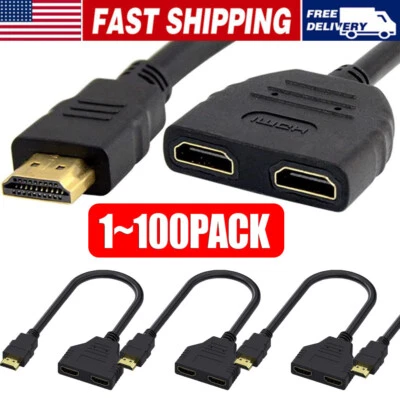 4K HDMI Cable Splitter Adapter 2.0 Converter 1 In 2 Out 1 Male to 2 Female lot - Image 1 of 4