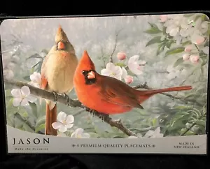 JASON Garden Birds Set of 4 Placemats Cardinals Finch Hummingbird Chickadee - Picture 1 of 8