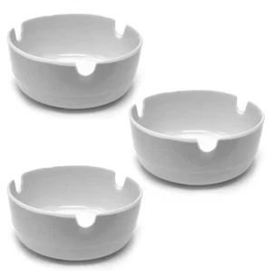 Set 3 White Plastic Ashtrays Cigarette Restaurant Bar 3" Diameter Bar Hotel Home - Picture 1 of 1