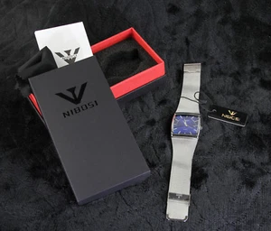 NIBOSI Men's Stainless Steel Square Waterproof Analog Quartz Wrist Watch New! - Picture 1 of 6