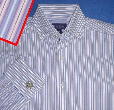 SEAN JOHN ПЛАТЬЕ РУБАШКА ФРАНЦУЗСКИЙ МАНЖЕТЫ 16 32-3 БЕЛЫЙ СИНИЙ ЛАВАНДА В ПОЛОСКУ МУЖСКОЙ - Изображение 1 из 2