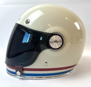Bell Helmet Bullitt Stripes Gloss Pearl White/Oxblood/Blue Tinted Visor Size M - Foto 1 di 15