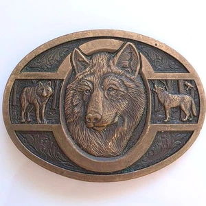 Montana Silberschmiede massiv Messing Wolf Gürtelschnalle Wildtiere Natur Wölfe - Bild 1 von 4