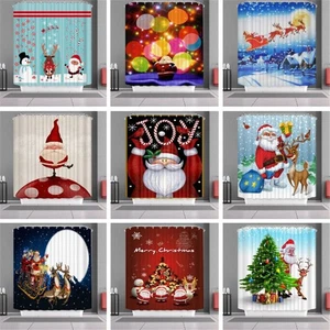Christmas Shower Curtain With Hooks Waterproof Fabric Santa Claus 3d Printing - Picture 1 of 20