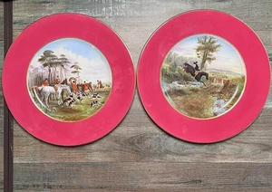 Spode Copeland J. F. Herring Fox Hunting Dinner Plate 10.5" Set of 2 Different - Picture 1 of 7