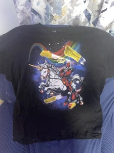 Marvel Deadpool Riding A Unicorn "Maximum Effort" Black Graphic T Shirt Mens 3XL - Picture 1 of 4