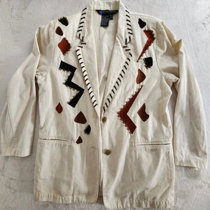 Vintage 1993 IB DIFFUSION Embellished Creme Blazer Abstract Shaped Beaded Sz 12 - Picture 1 of 20