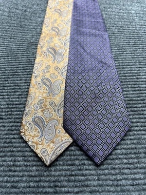 Juego de 2 corbatas Birmania Bibas para hombre talla única 100 % seda cobre cachemira púrpura geométricas Foto 1 de 4