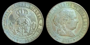 España Española - Isabel II, 5 Céntimos de 1867 Escudo. Barcelona - Imagen 1 de 3