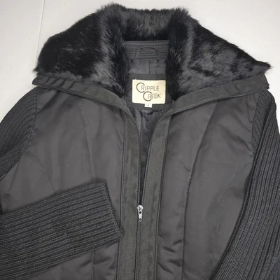 CRIPPLE CREEK Women's Small Black Puffer Jacket With Faux Fur Collar -1801 - Image 1 of 4