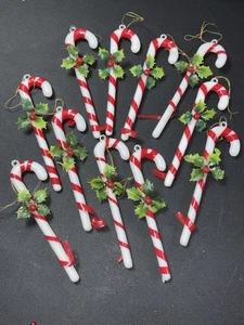 11 Vintage Blasform gestreift Zuckerstange Ornamente Kunststoff Stechpalme - Bild 1 von 5