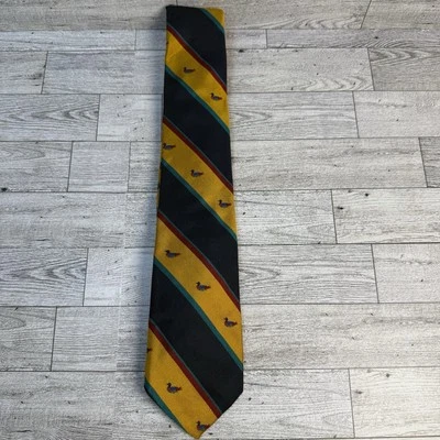 Corbata vintage Brooks Brothers Makers azul marino amarillo pato caza rayas seda EE. UU. Foto 1 de 4