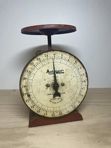 Vintage Farmhouse Red  "AUTO-WATE" 25 lb. KITCHEN SCALE - Picture 1 of 8