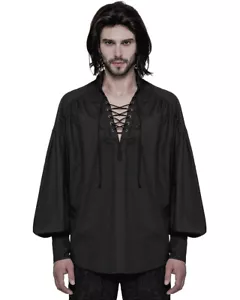 Camisa Pirata Punk Rave para Hombre Steampunk Prenda para el torso Negro Gótico Poeta De Colección Medieval con Cordones - Imagen 1 de 11