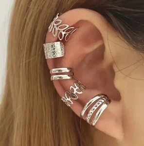 5pcs Set Womens Silver Leaf Ear Cuff Climber Clip On Boho Earrings Gift UK - Picture 1 of 10