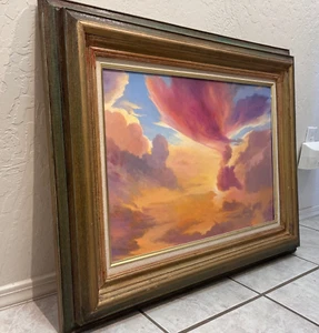 TWIRLING CLOUD Original fine art oil painting on canvas framed Yasami 33" x 25" - Picture 1 of 9