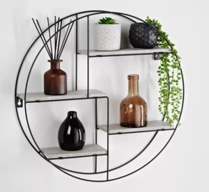 Metal Wire Wall Shelf Home Decor Black Floating Round Multi-Section Grey Shelves - Picture 1 of 4