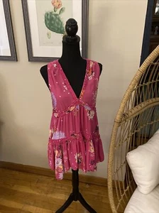 Free People Pink Women's Floral Haze Boho Tunic Top Medium - GORGEOUS - Picture 1 of 6