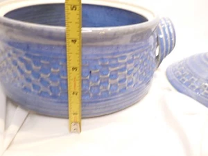 Large Blue Ceramic Decorative Bowl with lid soups casserole signed on the bottom - Picture 1 of 10
