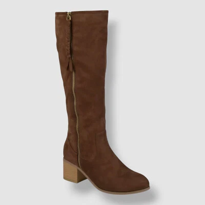 Botas para mujer Journee Collection marrón Sanora tacón apilado caña media talla 8,5 Foto 1 de 4