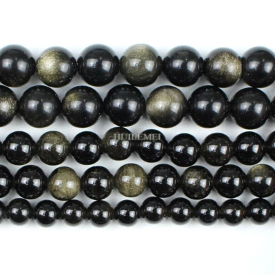Natural Gold Obsidian Gemstone Round Beads 4mm 6mm 8mm 10mm 12mm 15.5" Strand - Image 1 of 3