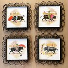 Vintage Lot - 4 Spanish Matador Bullfighter Bull Ceramic Tiles Trivet Philippine