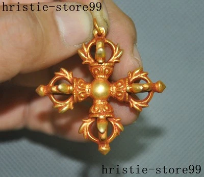 Collect Tibet Bronze 24K Gold Buddhism Dorje Vajra phurpa Dagger amulet Pendant - Image 1 of 3
