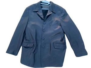 Mens Kenneth Cole New York Black Soft Leather Retro Style Blazer Jacket Size XL - Picture 1 of 12