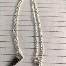 hand sawcpendant necklace silver plated  18" curb chain