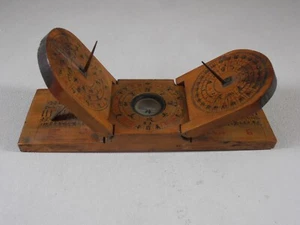 Vintage Chinese Fruitwood Combination Sundial & Compass Wooden Antique - Picture 1 of 9