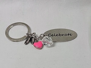NEU in Tasche! Thirty One 31 Metall Silber Feiern Schlüsselanhänger Rosa Herz Charms - Bild 1 von 4