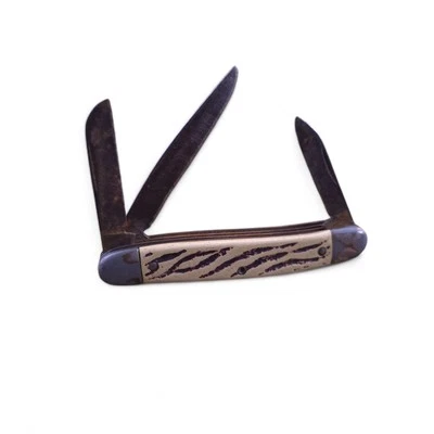 Faca de bolso dobrável vintage colonial PROV USA 3 lâminas de aço carbono cabo ósseo - Imagem 1 de 4