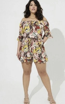 Mameluco Torrid 3 Elastizado Callis Floral Fuera del Hombro Volantes Talla 3X Primavera Foto 1 de 4