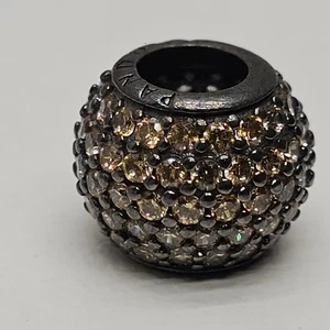 Pandora Pavé Ball Charm S925 Sterling Silver Brown Clear CZ Bead Authentic - Picture 1 of 5