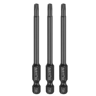 3pcs T20 Magnetic Torx Screwdriver Bits 1/4" Hex Shank 75mm Length, Black - Image 1 of 4