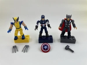 3 MEGA BLOKS Mini action figures, MARVEL: WOLVERINE, THOR, & CAPTAIN AMERICA - Picture 1 of 2