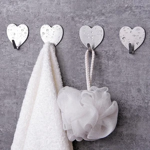 6pcs Household Simple Sticky Hook Love Heart Shaped Stainless Steel Hook - Picture 1 of 11