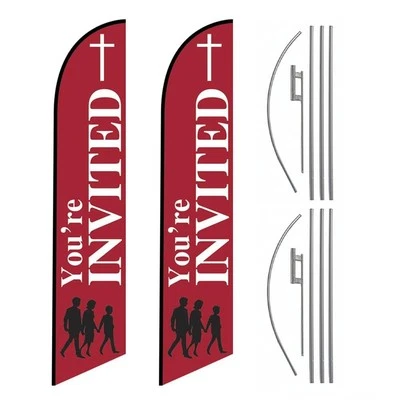 FFN Pack 2 - "You're Invited" Church 15-Foot Feather Banner Sign with Flag Pole...
