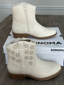 Sonoma Karynn Girls Western Ankle Boots, easy zip Bone/ White color US size 4 - Picture 1 of 6