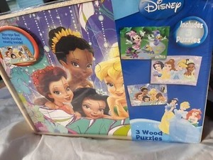 Disney Princesses/Minnie 3 Wood Puzzles/Box in Sealed Plastic Cardinal Ind. NEW - Picture 1 of 6