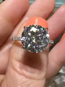 3Kt Rund geschnitten Blau Moissanit Solitär Verlobungsring 14k Weiß Vergoldet - Bild 1 von 7