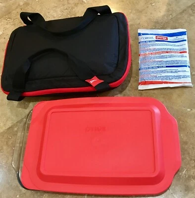 1 Set 3-QT Pyrex Glass Food Storage Containers Carrier Bag Bakeware Baking Dish  - Image 1 of 4
