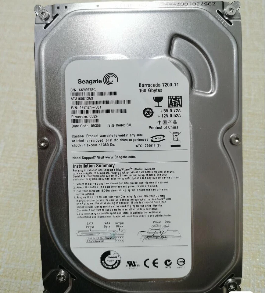 Original Seagate 160GB ST3160813AS 7200RPM SATA 3.5" Desktop HDD Hard Dirve - Image 1 of 3