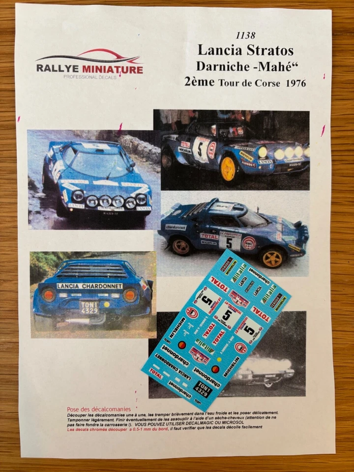 DECALS 1/43 LANCIA STRATOS DARNICHE TOUR DE CORSE 1976 WRC RALLYE RALLY FRANCE - Photo 1/1