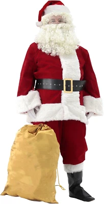 Traje de Santa Deluxe para hombre 11 piezas Disfraz de Papá Noel Navidad Ultra Terciopelo Adulto Foto 1 de 4