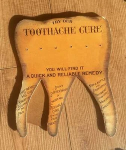 TOOTHACHE CURE ANTIQUE DIE-CUT STORE COUNTER DISPLAY SIGN - Picture 1 of 2