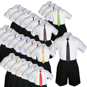 3pc Set Boy Baby Toddler Formal Party BLACK Shorts Choose a Color Long Tie - Picture 1 of 24