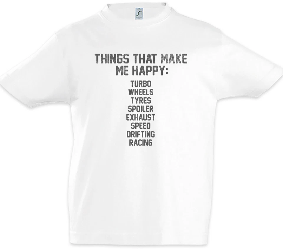 Things That Make Me Happy Kids Boys T-Shirt Race Racing Car Petrol Head Fun - Image 1 of 1